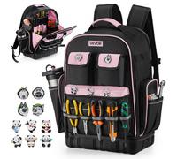 VEVOR Mochila para Herramientas, Mochila de Trabajo 330 x 200 x 490 mm con 56 Bolsillos, Compartimento para Portátil y Base Moldeada, Organizador de Herramientas para Electricistas, Reparadores