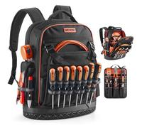 VEVOR Mochila para Herramientas, Mochila de Trabajo 365 x 195 x 470 mm con 64 Bolsillos, Compartimento para Portátil y Base Moldeada, Organizador de Herramientas para Electricistas, Reparadores