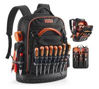 VEVOR Mochila para Herramientas, Mochila de Trabajo 365 x 195 x 470 mm con 64 Bolsillos, Compartimento para Portátil y Base Moldeada, Organizador de Herramientas para Electricistas, Reparadores
