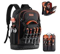 VEVOR Mochila para Herramientas, Mochila de Trabajo 370 x 195 x 520 mm con 65 Bolsillos, Compartimento para Portátil y Base Moldeada, Organizador de Herramientas para Electricistas, Reparadores