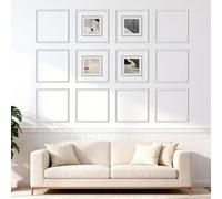 VEVOR Molduras Decorativas para Pared 12 Piezas, 51 x 51 cm, Paneles de Revestimiento Precortados, Impermeable, Estilo Moderno, para Decoración de Interiores Salón Dormitorio Pared de Acento, Blanco