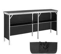 VEVOR Mostrador de Feria, Mesa de Bar Plegable portátil extralarga de 195x38,5x88 cm con Bolsa de Transporte, Estante de Almacenamiento y Falda Negra para Fiestas, pícnic, exposiciones