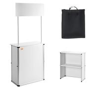 VEVOR Mostrador de Pie para ferias comerciales 785x380x1815 mm Mesa de promoción Soporte de exhibición de exposición de Metal de PVC de Madera con Estante de Almacenamiento y Bolsa de Transporte