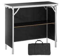 VEVOR Mostrador para stand de feria, mesa de bar plegable portátil de 97,5 x 38,5 x 87 cm de largo con bolsa de transporte, estante de almacenamiento y falda negra para fiestas, pícnic, exposiciones