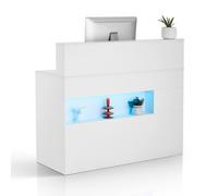 VEVOR Mostrador de Recepción 120 x 47,5 x 100 cm Mesa de Mostrador Rectangular Material de MDF con Luz LED 2 Cajones y Tomas de Corriente para Caja, Vestíbulo, Salón de Belleza, Oficina, Blanco