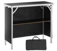 VEVOR Mostrador para stand de feria, mesa de bar plegable portátil de 97,5 x 38,5 x 87 cm de largo con bolsa de transporte, estante de almacenamiento y falda negra para fiestas, pícnic, exposiciones