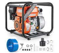 VEVOR Motobomba de Agua a Gasolina 50,8 mm, 142 GPM, 7 HP, Bomba de Agua a Gasolina con Manguera de Descarga, Altura de Succión de 7 m, Elevación Máxima de 29,87 m, para Riego, Estanques, Piscinas