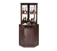 VEVOR Mueble de bar esquinero industrial, muebles de bar para licores y copas, aparador con soportes de vidrio, estante de exhibición de vino de madera independiente grande para sala de estar, hogar