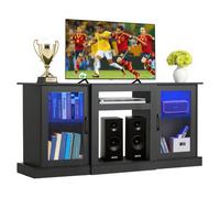 VEVOR Mueble de TV, Mueble de TV de Madera 1470x370x685 mm para Televisores de Hasta 1651 mm con Tira de Luz, Puertas de Vidrio y Estantes Ajustables, Consola para Sala de Estar y Dormitorio, Negro