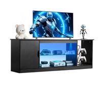 VEVOR Mueble de TV, Mueble de TV de Madera 1480x350x525 mm para Televisores de Hasta 1651 mm con Tira de Luz, Estante de Vidrio y Estantes Ajustables, Consola para Sala de Estar y Dormitorio, Negro