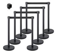 VEVOR Multitud Control Stanchion, juego de 8 piezas, juego de puntales con correa retráctil negra de 2 m, barrera de control de multitudes negra con base de hormigón y metal, montaje fácil de conectar