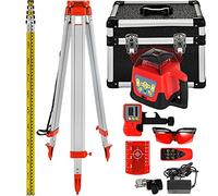 VEVOR Nivel de Láser Rojo Rotatorio Auto-Nivelante 250m, Kit de Trípode y Bastón para Niveles Automáticos 5 m, Trípode de Nivel Plegable para Herramientas Automáticas de Medida y Láseres, ± 5°