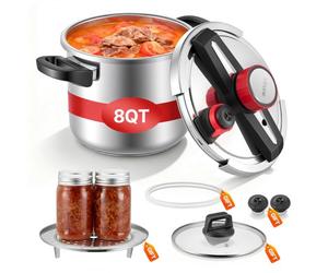 VEVOR Olla a Presión 7 L, de Acero Inoxidable, con Rejilla para Cocinar al Vapor, Tapa de Vidrio Templado, Tres Configuraciones de Presión para Carne, Frijoles, Arroz, 365 x 240 x 265/255 mm