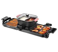 VEVOR, olla caliente eléctrica de 2300 W, 2 en 1, parrilla sin humo, con olla Shabu-Shabu desmontable y sartén antiadherente, control de temperatura doble e independiente, parrilla coreana para interi