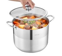 VEVOR Olla de Acero Inoxidable Capacidad de 15,1 L, Olla con Tapa de Vidrio y Asas Diametro de 32 cm, Ligero para Transportar, con Base de 5 Capas, Grande y Resistente, Ideal para Sopas, Guisos