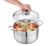 VEVOR Olla de Acero Inoxidable Capacidad de 7,6 L, Olla con Tapa de Vidrio y Asas Diametro de 24 cm, Ligero para Transportar, con Base de 5 Capas, Grande y Resistente, Ideal para Sopas, Guisos