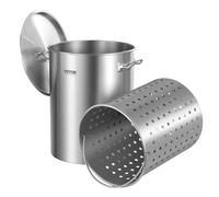 VEVOR Olla de Acero Inoxidable para Cocinar 34 L, Olla para Salsa con Canasta, Tapa y Asa, Comercial Resistente, Tratamiento de Lijado, para Cocinar al Vapor, Hervir o Freír, 315 x 420 mm