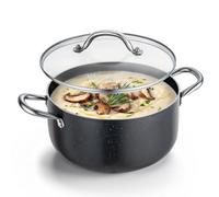 VEVOR Olla de Aleación de Aluminio Capacidad de 5,7 L, Olla con Revestimiento Cerámico, Tapa de Vidrio, Base de 2 Capas y Asas Soldadas Reforzadas, Fácil de Transportar, Ideal para Sopas, Guisos