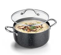 VEVOR Olla de Aleación de Aluminio Capacidad de 5,7 L, Olla con Revestimiento Cerámico, Tapa de Vidrio, Base de 2 Capas y Asas Soldadas Reforzadas, Fácil de Transportar, Ideal para Sopas, Guisos