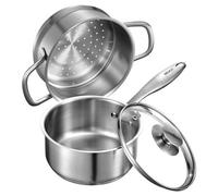 VEVOR Olla de Gran Capacidad 1,42 L con Tapa de Cristal y Capa de Vapor, para Sopa y Verduras con Mango Ergonómico, Acero Inoxidable, Apta para Lavavajillas, 335 x 265 x 200 mm, Color Plateado