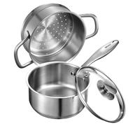 VEVOR: Olla grande de 1,42 litros con tapa de vidrio y sistema de vapor, olla para sopas y verduras con asa ergonómica, olla de acero inoxidable para leche y verduras, color plateado, apta para lavava