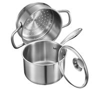 VEVOR: Olla grande de 2,37 litros con tapa de vidrio y sistema de vapor, olla para sopas y verduras con asa ergonómica, olla de acero inoxidable para leche y verduras, color plateado, apta para lavava