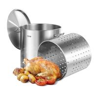 VEVOR Olla Grande de Acero Inoxidable de 79,5 L, para Salsa con Canasta, Tapa y Asa, Olla Comercial Resistente, Tratamiento de Lijado, para Eventos de Grupos Grandes, Plata, 450 x 485 mm