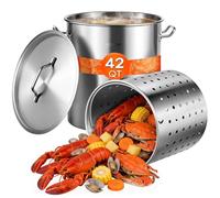 VEVOR Olla para Sopa de 39,7 L con Tapa, Olla para Salsas Diámetro de 35 cm, Altura de 41 cm, de Acero Inoxidable con Asa y Colador, Tratamiento de Lijado, para Eventos Comerciales, Restaurantes