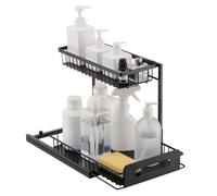 VEVOR Organizador de Gabinete Extraíble 2 Niveles 270x360 mm Organizador y Almacenamiento Debajo del Fregadero con Canasta para Gabinete de Cocina, Negro, Tamaño de Instalación 317x394x330 mm