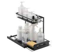 VEVOR Organizador de Gabinete Extraíble 2 Niveles 270x360 mm Organizador y Almacenamiento Debajo del Fregadero con Canasta para Gabinete de Cocina, Negro, Tamaño de Instalación 317x394x330 mm