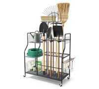 VEVOR Organizador de Herramientas de Jardín con Ruedas y Estante de Acero | para Garajes, Cobertizos y Patios, con Laterales Altos, Base Perforada, 4 Ruedas Giratorias y Kit de Herrajes de Montaje