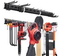 VEVOR Organizador de Herramientas de Pared Capacidad de 272 kg en Total, Acero al Carbono, Estante de Almacenamiento de Pared con 12 Ganchos Ajustables y 3 Rieles, para Cobertizo Garaje Jardín Taller