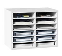 VEVOR Organizador de Literatura de madera Aglomerado Estante de Almacenamiento de Documentos de 12 Compartimentos 52x30,5x41 cm Clasificador de Literatura con Estantes Ajustables para Oficina, Blanco