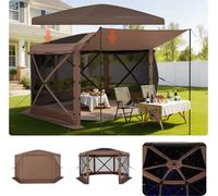VEVOR, Pabellón pop-up, 3,6 x 3,6 m, tienda de camping de 6 lados con techo desmontable y bolsa de transporte, protección solar para 8-10 personas, carpa para fiestas para jardín y terraza, color marr