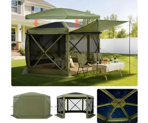 VEVOR, Pabellón pop-up, 3,6 x 3,6 m, tienda de camping grande de 6 lados con techo desmontable y bolsa de transporte, tienda para fiestas, protección solar para 8-10 personas, ideal para jardín y terr