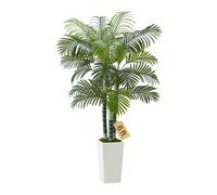 VEVOR Palmera Areca Artificial Tropical de Imitación con Maceta Alta Blanca, para Decoración de Hogar, Oficina, Sala de Estar, Inauguración de Casa, Interior y Exterior, 1040 x 1040 x 1780 mm