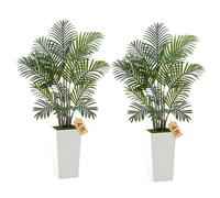 VEVOR Palmera Areca Artificial Tropical Falsa con Maceta Alta Blanca, para Decoración de Hogar, Oficina, Sala de Estar, Inauguración de Casa, Interior Exterior, 700 x 700 x 1220 mm, Verde, 2 uds