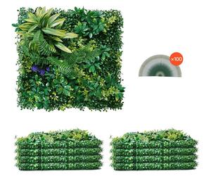 VEVOR, Panel de pared verde artificial, juego de 8 unidades, 500x500x50 mm, combinación 3D de paneles de boj verde, decoración verde y panel de valla con hiedra