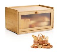 VEVOR Panera para Encimera de Cocina, Contenedor de Bambú de Gran Capacidad para Almacenar Pan, con Panel de Puerta Acrílico Ondulado, Color Madera Natural, Forma Rectángulo, 400 x 250 x 220 mm