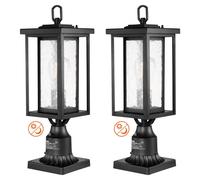 VEVOR, paquete de 2 farolas exteriores tipo poste, con iluminación desde el crepúsculo hasta el amanecer, de 450 mm, farolas impermeables para montaje en poste con pantalla de vidrio de 3,5 pulgadas,
