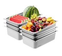 VEVOR Paquete de 6 Sartenes de Alimentos de Hotel, Sartén de Vapor Antiatasco de Tamaño Completo, Acero Inoxidable de 0,8 mm de Espesor, para Catering, para Industria y Ciencia, 530 x 327 x 150 mm
