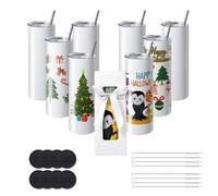 VEVOR Paquete de 8 Vasos de Sublimación Vaso Vacío de 591,5 ml Vasos de Acero Inoxidable de Doble Pared con Pajita, Tapa, Cepillo, Base, Envoltura Retráctil