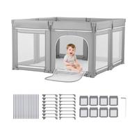 VEVOR Parque Infantil Plegable, con Puerta con Cremallera y Malla Transpirable Suave, Centro de Actividades Seguro para Uso en Interiores y Exteriores, Forma Amorfo, Gris, 2070 x 1850 x 695 mm