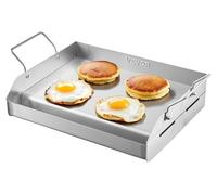VEVOR Parrilla de Acero Inoxidable con Placa Rectangular Universal 425 x 270 mm con Superficie Plana, Plancha de Gas para Barbacoa, Utensilios de Cocina Portátiles con Asa, Color Acero Original