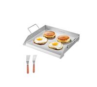 VEVOR Parrilla de Acero Inoxidable con Placa Rectangular Universal(448 x 370 mm) con Superficie Plana, Parrilla de Gas para Barbacoa, Utensilios de Cocina Familiares con Mango, Acero Original