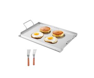 VEVOR Parrilla de Acero Inoxidable de Alta Calidad Universal Rectangular 585 x 365 mm con Superficie Plana, Plancha de Gas para Barbacoa, Utensilios de Cocina Familiares Portátiles con Asa, Plata