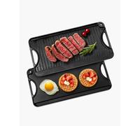 VEVOR Parrilla/Plancha Reversible, Plancha de Hierro Fundido Pre-Seasonada de 20x10 pulgadas, Sartén Rectangular Portátil con Asa, Utensilios de Cocina para Estufa Interior/Exterior, Gas, Camping BBQ