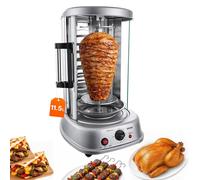 VEVOR Parrilla vertical giratoria de 11,5 L y 1500 W, ideal para gyros, kebab y shawarma, color plateado, para hogares pequeños. Temperatura máxima de 190 °C, temporizador de 0 a 60 minutos, puerta de