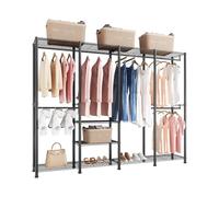 VEVOR Perchero Ajustable, con 4 Barras, Capacidad de Carga de 499 kg y 10 Estantes, Armario Abierto Resistente para Dormitorio, Tienda de Ropa, Guardarropa y Pasillo, Negro, 193 x 40 x 194 cm