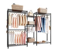 VEVOR Perchero Ajustable, con 4 Barras y Capacidad de Carga de 385,5 kg, 7 Estantes y 8 Ganchos, Ideal para Dormitorio, Tienda de Ropa, Guardarropa y Pasillo, Color Negro, 186,95 x 38 x 192 cm